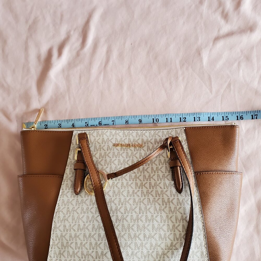 Michael Kors Charlotte Large Logo Monogram Top Zip Tote Bag (Vanilla) - Picture 2 of 6